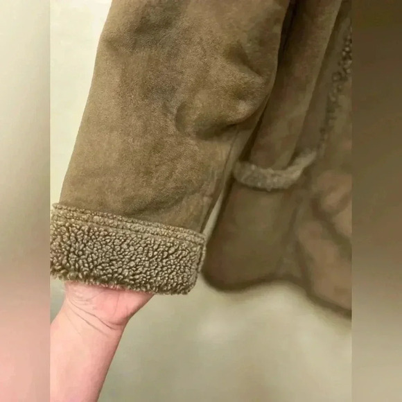 LL Bean MED Fleece Sherpa Lined Faux Suede  Jacket  y2k Winter Phoebe Buffay - Picture 3 of 7